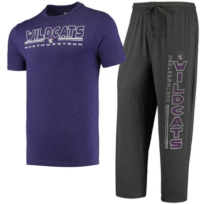 Concepts Sport Men's  Purple, Heathered Charcoal Distressed Kansas State Wildcats Meter Long Sleeve T In Heathered Charcoal,purple