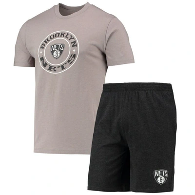Concepts Sport Men's  Black, Gray Brooklyn Nets T-shirt And Shorts Sleep Set In Black,gray