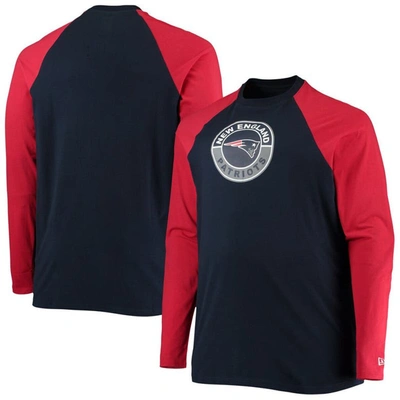 New Era Men's  Navy, Red New England Patriots Big And Tall League Raglan Long Sleeve T-shirt In Navy,red