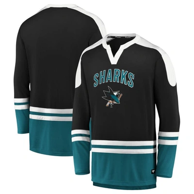 Fanatics Branded Black/teal San Jose Sharks Iconic Slapshot Long Sleeve T-shirt In Black,teal