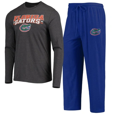 Concepts Sport Royal/heathered Charcoal Florida Gators Meter Long Sleeve T-shirt & Pants Sleep Set