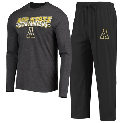 Concepts Sport Black/heathered Charcoal Appalachian State Mountaineers Meter Long Sleeve T-shirt & P In Black,heathered Charcoal