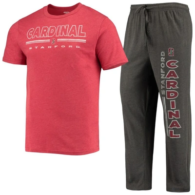 Concepts Sport Men's  Heathered Charcoal, Cardinal Stanford Cardinal Meter T-shirt And Pants Sleep Se In Heathered Charcoal,cardinal