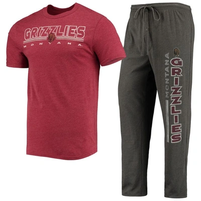 Concepts Sport Men's  Heathered Charcoal, Maroon Montana Grizzlies Meter T-shirt And Pants Sleep Set In Heathered Charcoal,maroon
