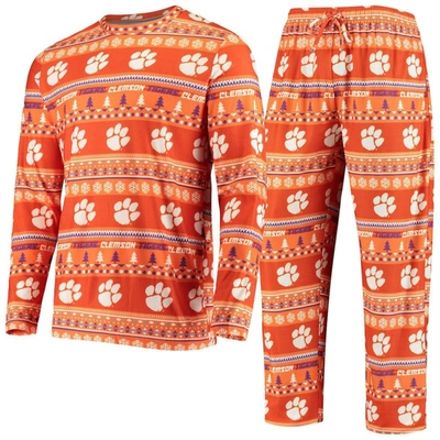 Concepts Sport Orange Clemson Tigers Ugly Sweater Knit Long Sleeve Top And Pant Set
