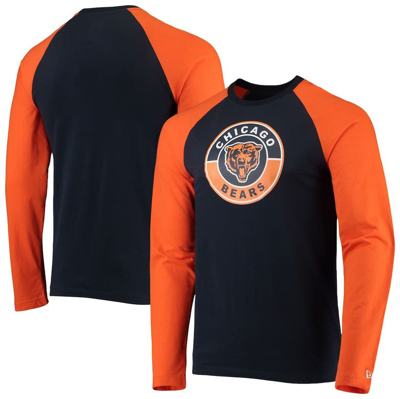 New Era Men's  Navy, Orange Chicago Bears League Raglan Throwback Long Sleeve T-shirt In Navy,orange