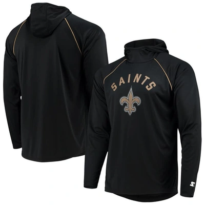 Starter Black New Orleans Saints Raglan Long Sleeve Hoodie T-shirt