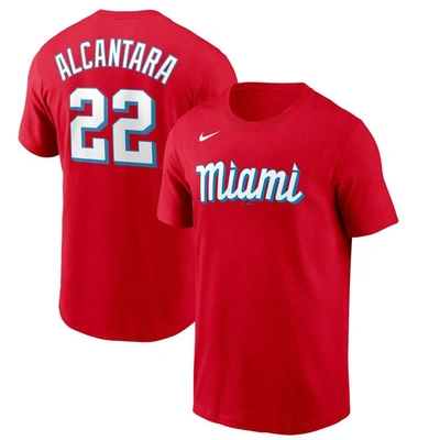 Nike Men's  Sandy Alcantara Red Miami Marlins City Connect Name And Number T-shirt