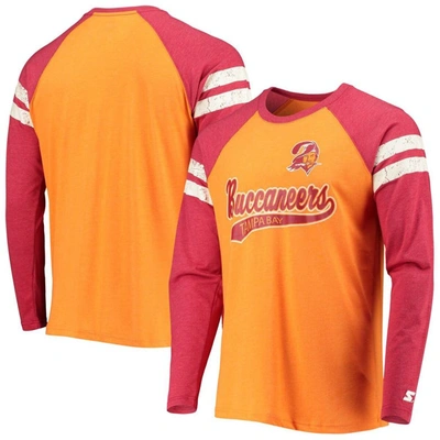 Starter Men's Orange, Red Tampa Bay Buccaneers Throwback League Raglan Long Sleeve Tri-blend T-shirt In Orange,red