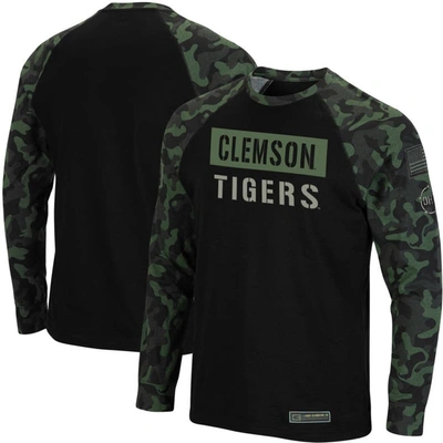 Colosseum Black/camo Clemson Tigers Oht Military Appreciation Big & Tall Raglan Long Sleeve T-shirt