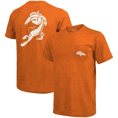 Majestic Denver Broncos  Threads Tri-blend Pocket T-shirt In Orange