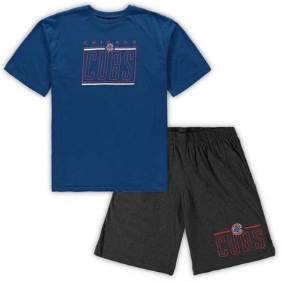 Concepts Sport Men's  Royal, Heathered Charcoal Chicago Cubs Big And Tall T-shirt And Shorts Sleep Se In Royal,heathered Charcoal