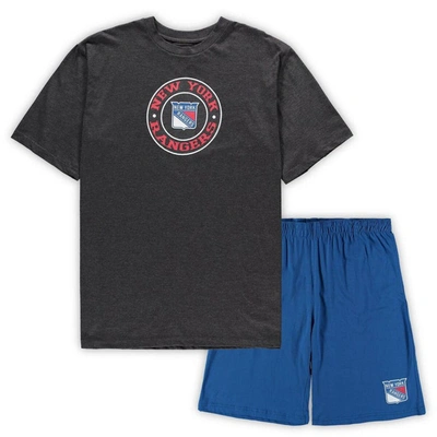 Concepts Sport Men's  Blue, Heathered Charcoal New York Rangers Big And Tall T-shirt And Shorts Sleep In Blue,heathered Charcoal