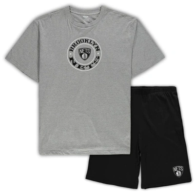 Concepts Sport Heathered Gray/black Brooklyn Nets Big & Tall T-shirt & Shorts Sleep Set In Heather Gray