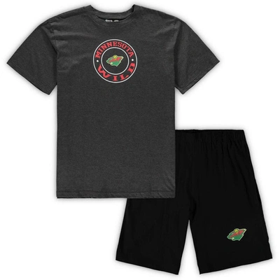 Concepts Sport Men's  Black, Heathered Charcoal Minnesota Wild Big And Tall T-shirt And Shorts Sleep In Black,heathered Charcoal