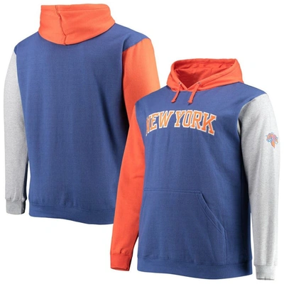 Fanatics Men's  Royal, Orange New York Knicks Big And Tall Double Contrast Pullover Hoodie In Royal,orange