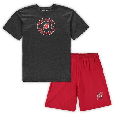 Concepts Sport Red/heathered Charcoal New Jersey Devils Big & Tall T-shirt & Shorts Sleep Set