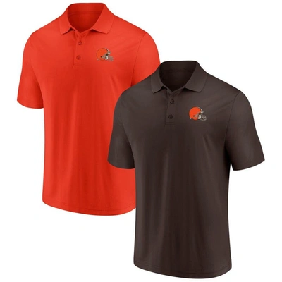 Fanatics Men's  Brown And Orange Cleveland Browns Home And Away 2-pack Polo Shirt Set In Brown,orange