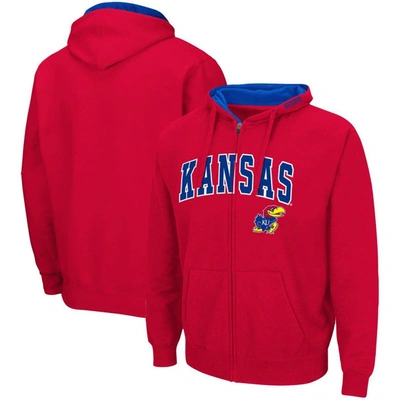 Colosseum Men's  Red Kansas Jayhawks Arch And Logo 3.0 Full-zip Hoodie