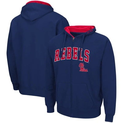 Colosseum Men's  Navy Ole Miss Rebels Arch And Logo 3.0 Full-zip Hoodie