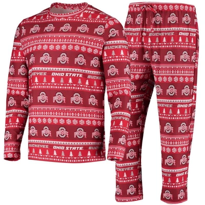 Concepts Sport Scarlet Ohio State Buckeyes Ugly Sweater Knit Long Sleeve Top And Pant Set