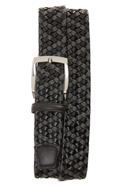 Torino Braided Linen And Leather Belt In Black/ Grey