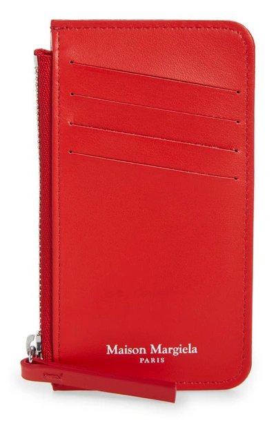 Maison Margiela Leather & Rubber Zip Card Holder In Red