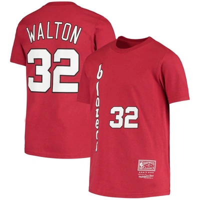 Mitchell & Ness Kids' Youth Bill Walton Red Portland Trail Blazers Hardwood Classics Name & Number T-shirt