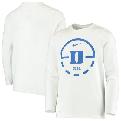 Nike Kids' Youth  White Duke Blue Devils Basketball Legend Performance Long Sleeve T-shirt