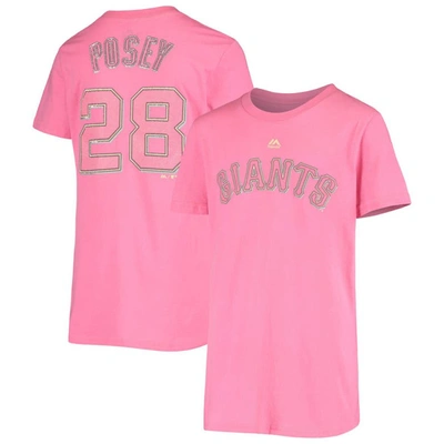Majestic Kids' Youth  Buster Posey Pink San Francisco Giants Name & Number Team T-shirt
