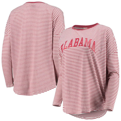 Ug Apparel Crimson/white Alabama Crimson Tide Melange Striped Boxy Long Sleeve T-shirt
