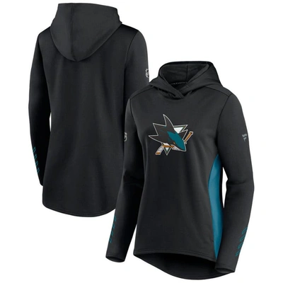 Fanatics Women's  Black And Teal San Jose Sharks Authentic Pro Locker Room Pullover Hoodie In Black,teal
