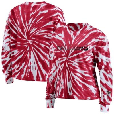 Wear By Erin Andrews Red Atlanta Falcons Tie-dye Cropped Long Sleeve T-shirt