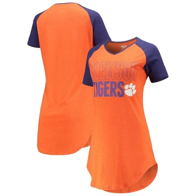 Concepts Sport Women's  Orange, Purple Clemson Tigers Raglan V-neck Nightshirt In Orange,purple