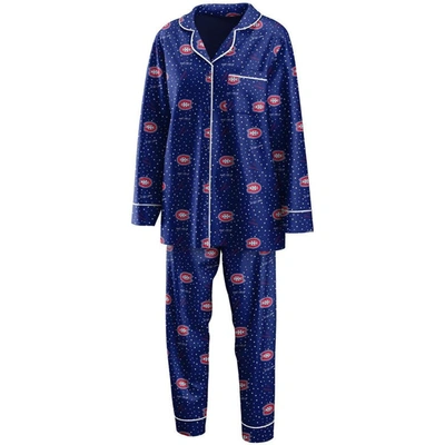 Wear By Erin Andrews Blue Montreal Canadiens Long Sleeve Button-up Shirt & Pants Sleep Set