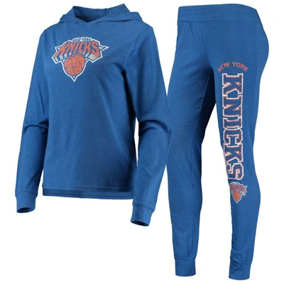 Concepts Sport Women's  Blue New York Knicks Hoodie And Pants Sleep Set