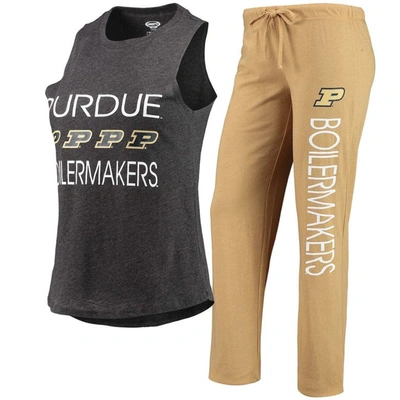 Concepts Sport Women's  Gold, Black Purdue Boilermakers Tank Top And Pants Sleep Set In Gold,black