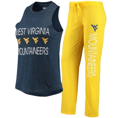 Concepts Sport Women's  Gold, Navy West Virginia Mountaineers Tank Top And Pants Sleep Set In Gold,navy