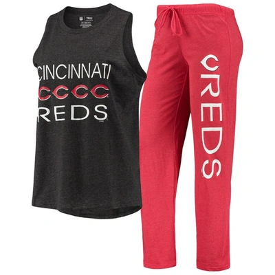 Concepts Sport Women's  Red, Black Cincinnati Reds Meter Muscle Tank Top And Pants Sleep Set In Red,black