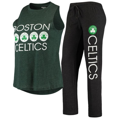 Concepts Sport Women's  Black, Kelly Green Boston Celtics Tank Top And Pants Sleep Set In Black,kelly Green
