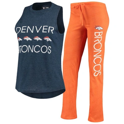 Concepts Sport Women's  Orange, Navy Denver Broncos Muscle Tank Top And Pants Sleep Set In Orange,navy