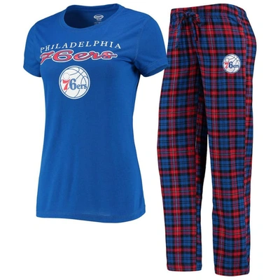 Concepts Sport Women's Royal, Red Philadelphia 76ers Lodge T-shirt And Pants Sleep Set In Royal/red