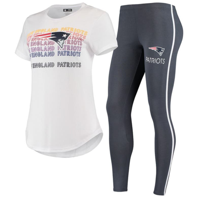 Concepts Sport Women's White, Charcoal New England Patriots Sonata T-shirt And Leggings Set In White/charcoal