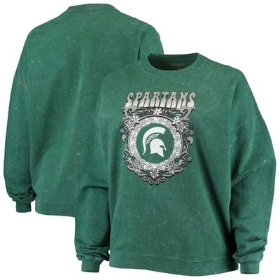 Zoozatz Green Michigan State Spartans Garment Wash Oversized Vintage Pullover Sweatshirt