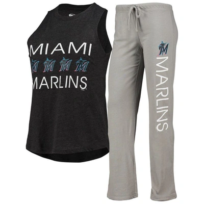 Concepts Sport Women's  Gray, Black Miami Marlins Meter Muscle Tank Top And Pants Sleep Set In Gray,black