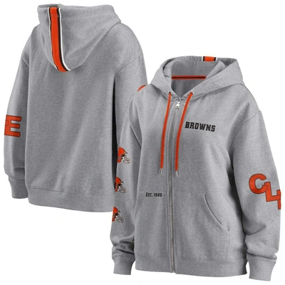 Wear By Erin Andrews Women's  Heathered Gray Cleveland Browns Plus Size Taped Full-zip Hoodie Jacket