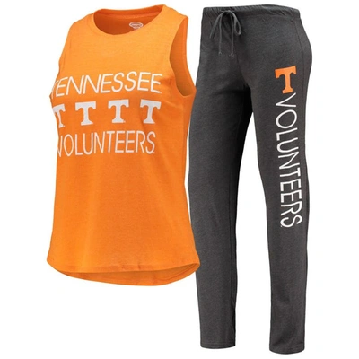 Concepts Sport Women's  Charcoal, Tennessee Orange Tennessee Volunteers Tank Top And Pants Sleep Set In Charcoal,tennessee Orange