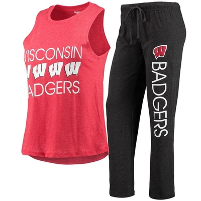 Concepts Sport Women's  Black, Red Wisconsin Badgers Tank Top And Pants Sleep Set In Black,red