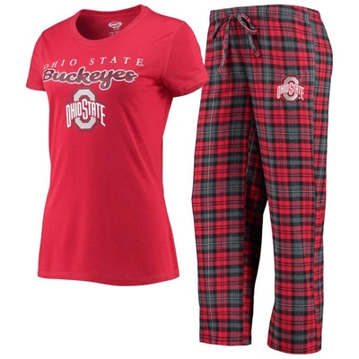 Concepts Sport Scarlet/black Ohio State Buckeyes Lodge T-shirt & Flannel Pants Sleep Set