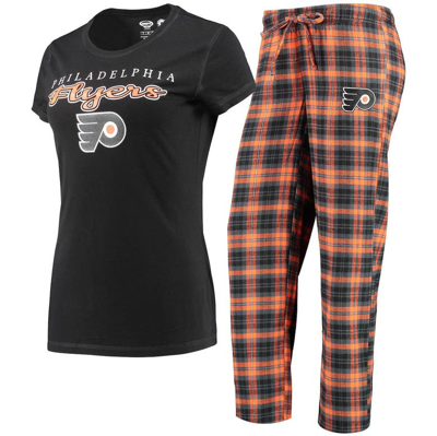 Concepts Sport Women's Black, Orange Philadelphia Flyers Lodge T-shirt And Pants Sleep Set In Black/orange